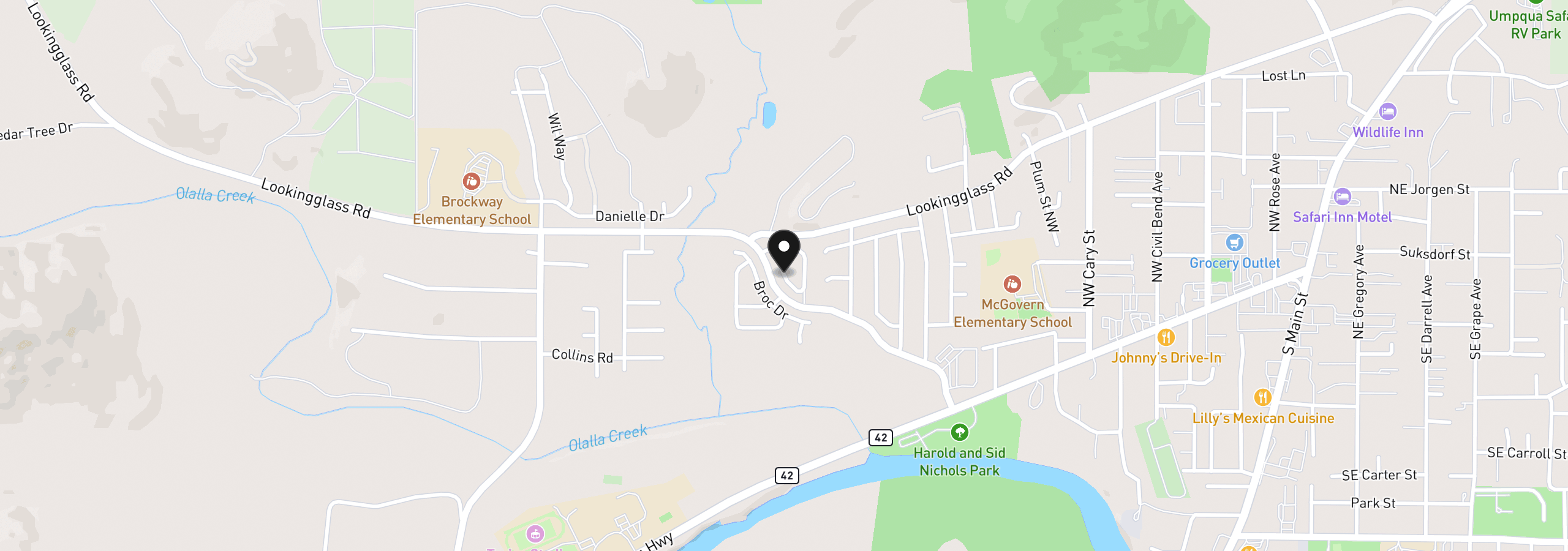 Map showing the location of 212 NW Bree Dr, Winston, OR 97496