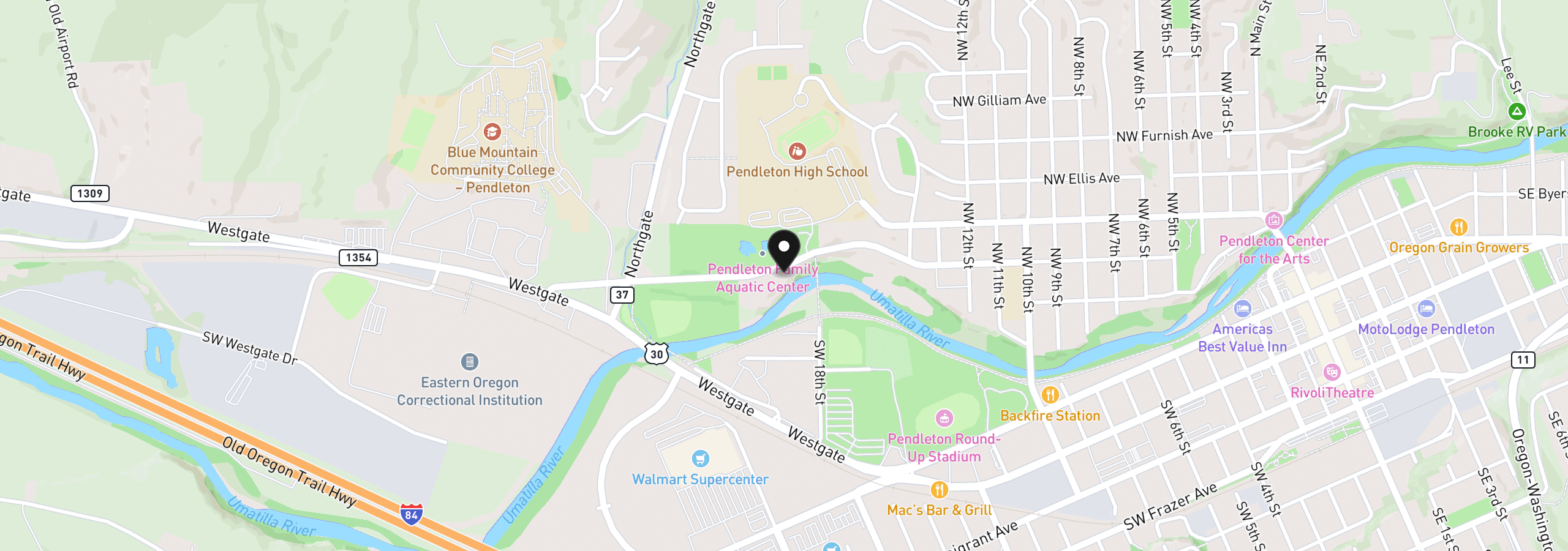 Map showing the location of 1900 NW Carden Ave 2, Pendleton, OR 97801