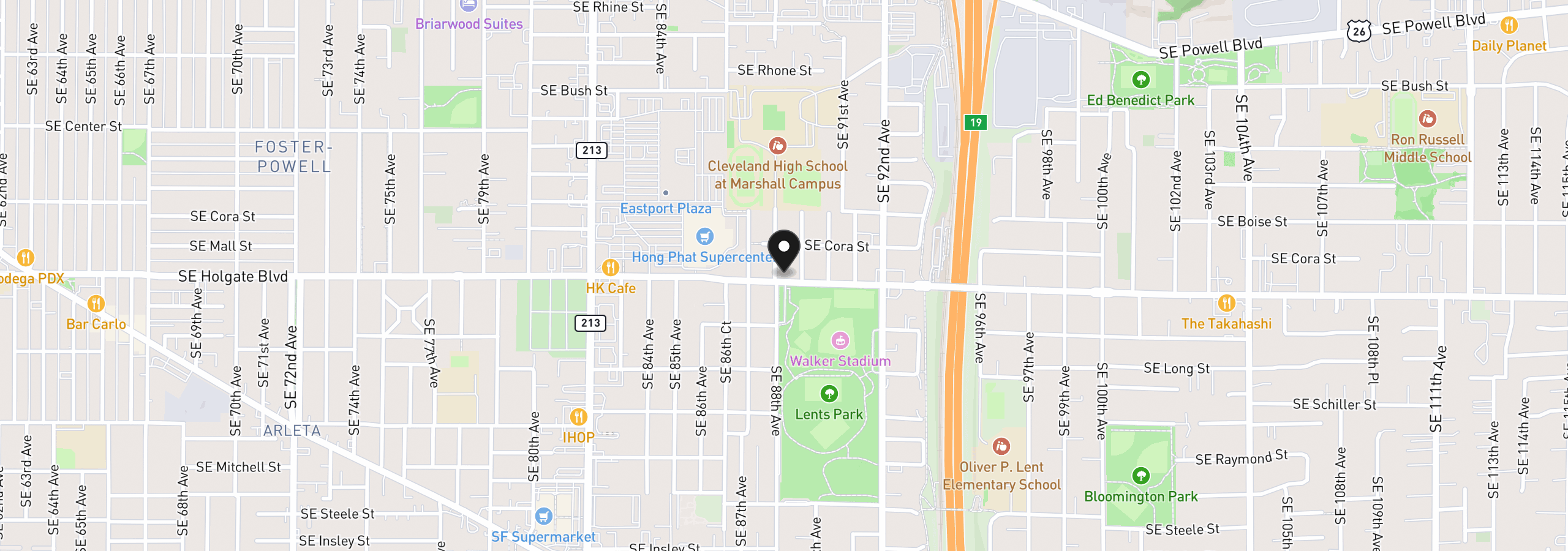 Map showing the location of 8809 SE Holgate Blvd, Portland, OR 97266