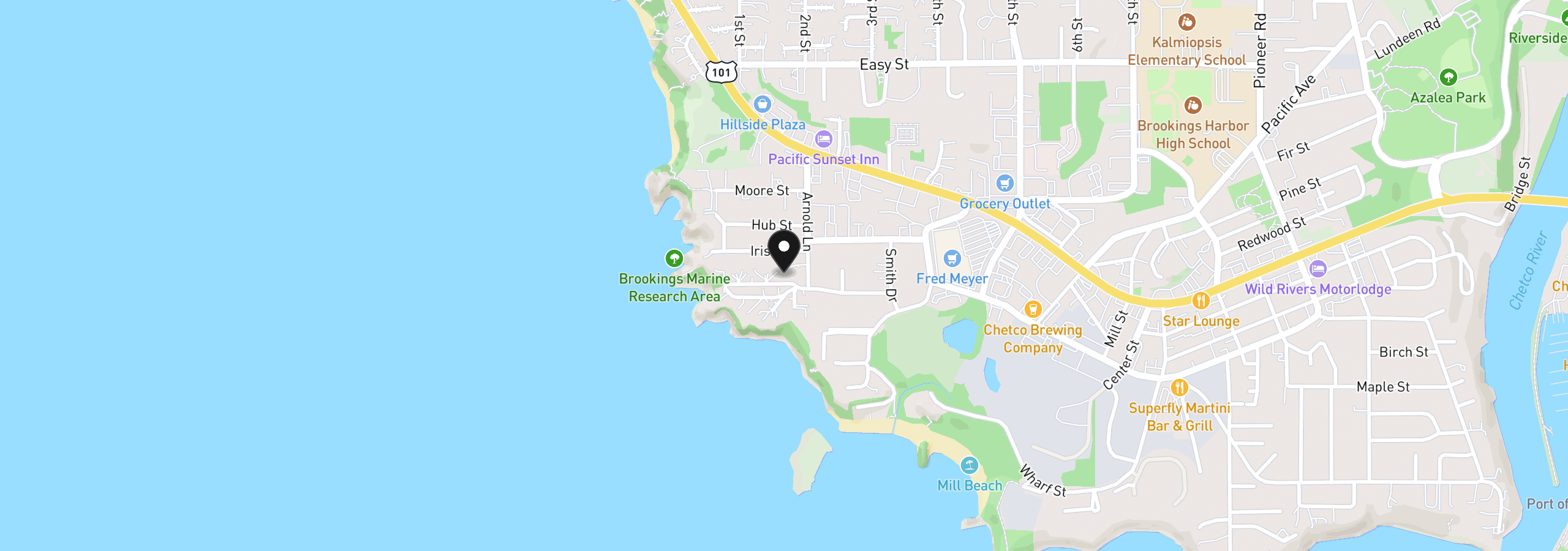 Map showing the location of 1209 Rowland Ln, Brookings, OR 97415