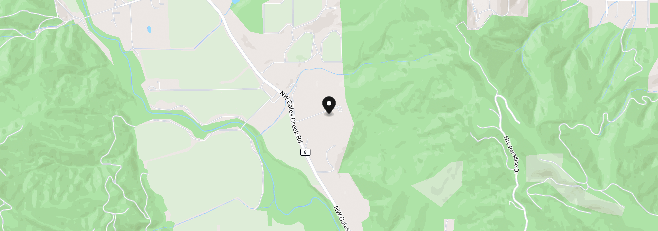 Map showing the location of 5822 NW Gales Creek Rd, Forest Grove, OR 97116