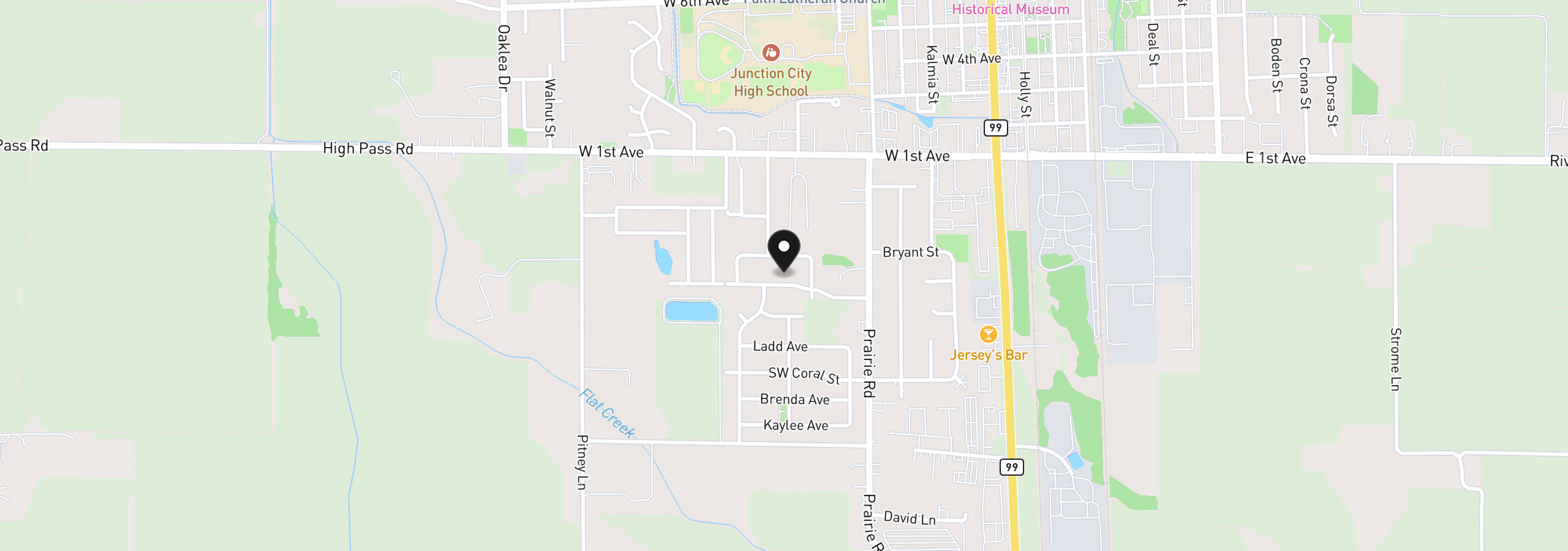 Map showing the location of 1070 Prairie Meadows Ave, Junction City, OR 97448