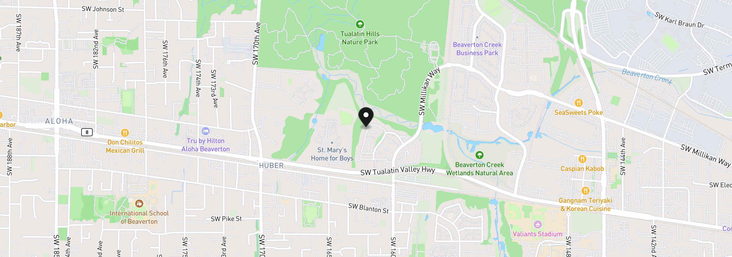 Map showing the location of 16055 SW Audubon St 104, Beaverton, OR 97003