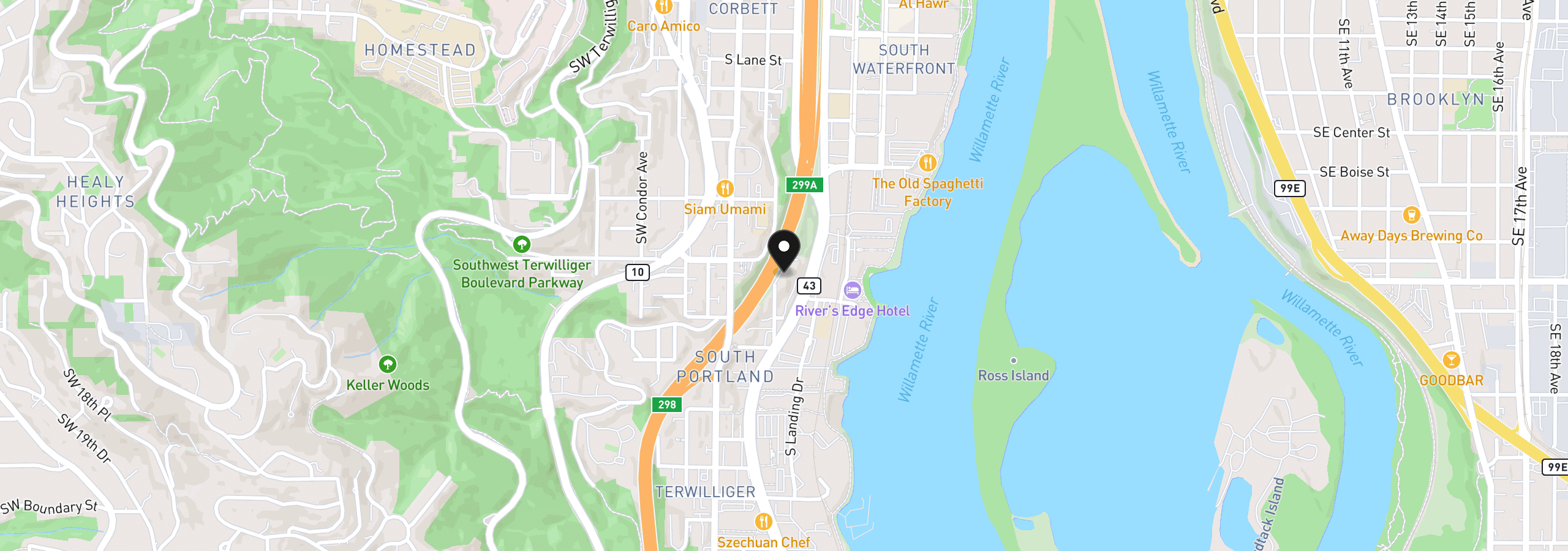 Map showing the location of 4530 S Kelly Ave, Portland, OR 97239