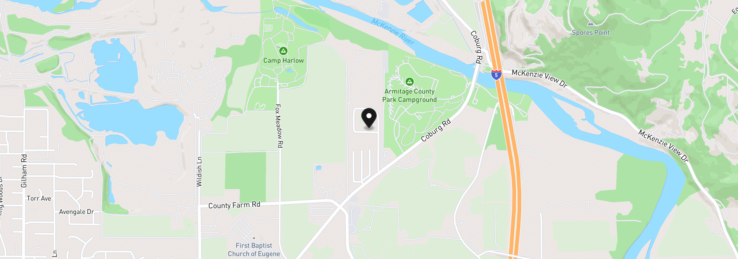Map showing the location of 3950 Coburg Rd 11, Eugene, OR 97408