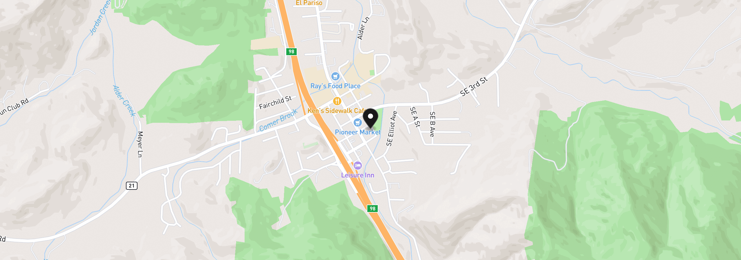 Map showing the location of 131 SE 4th St, Canyonville, OR 97417