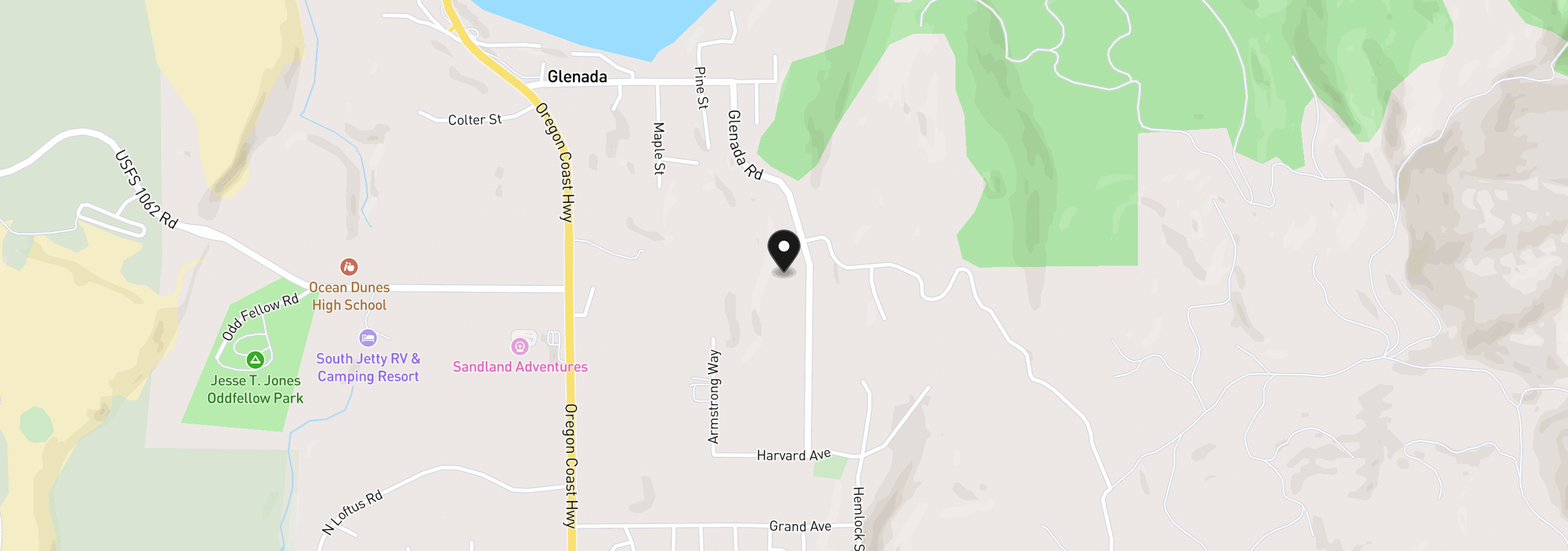 Map showing the location of 85434 Glenada Rd, Florence, OR 97439