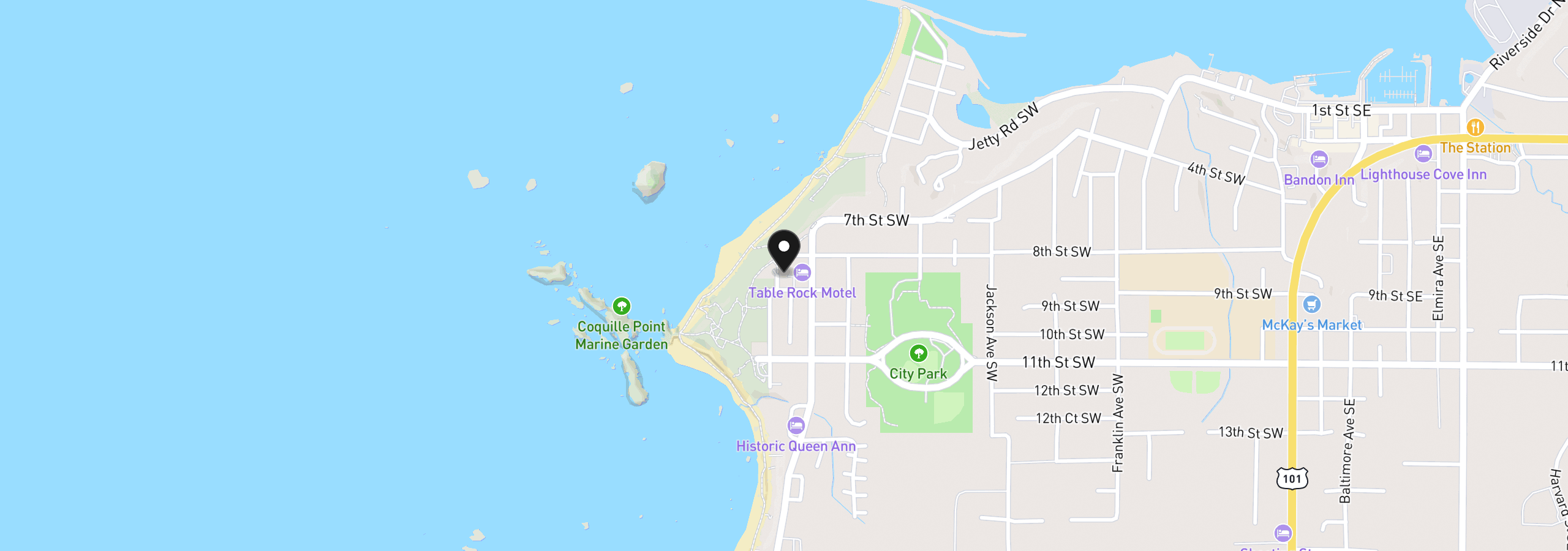 Map showing the location of 865 SW Portland Ave, Bandon, OR 97411