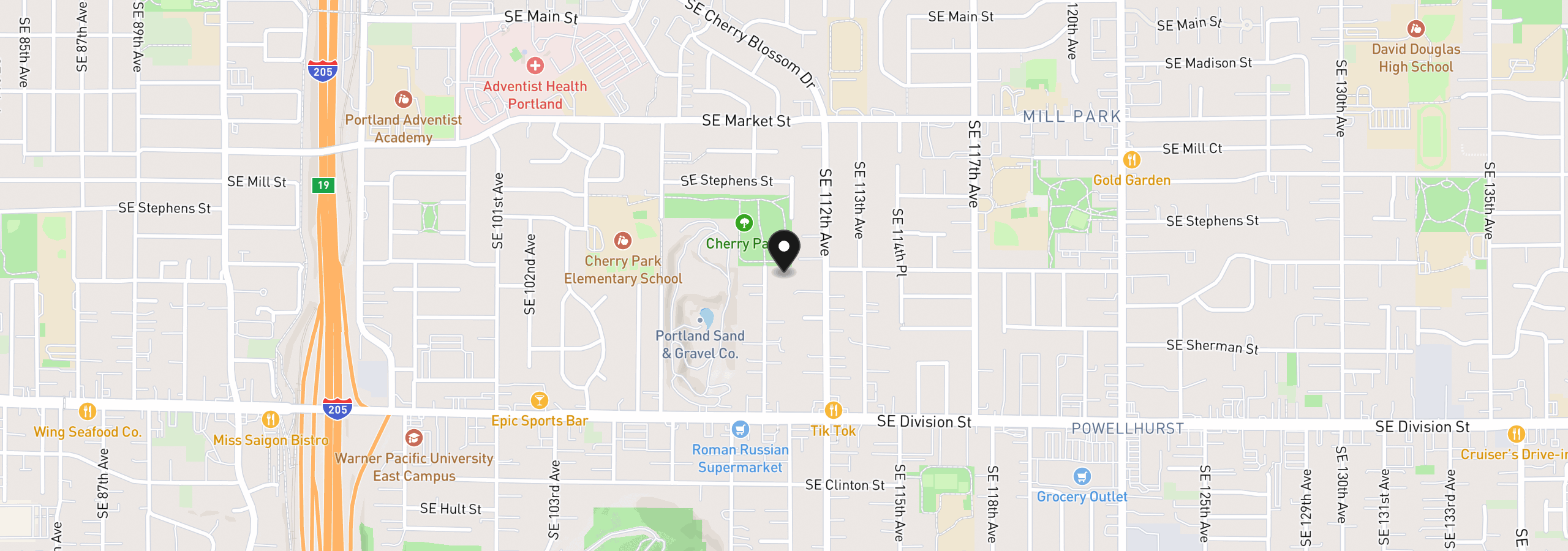 Map showing the location of 2118 SE 110th Ave, Portland, OR 97216