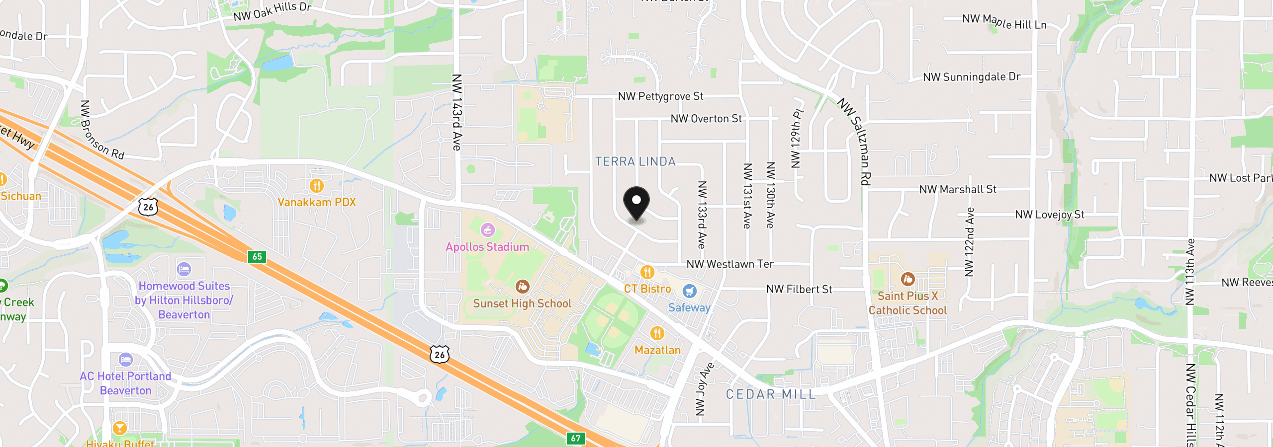 Map showing the location of 1490 NW 137th Ave, Portland, OR 97229