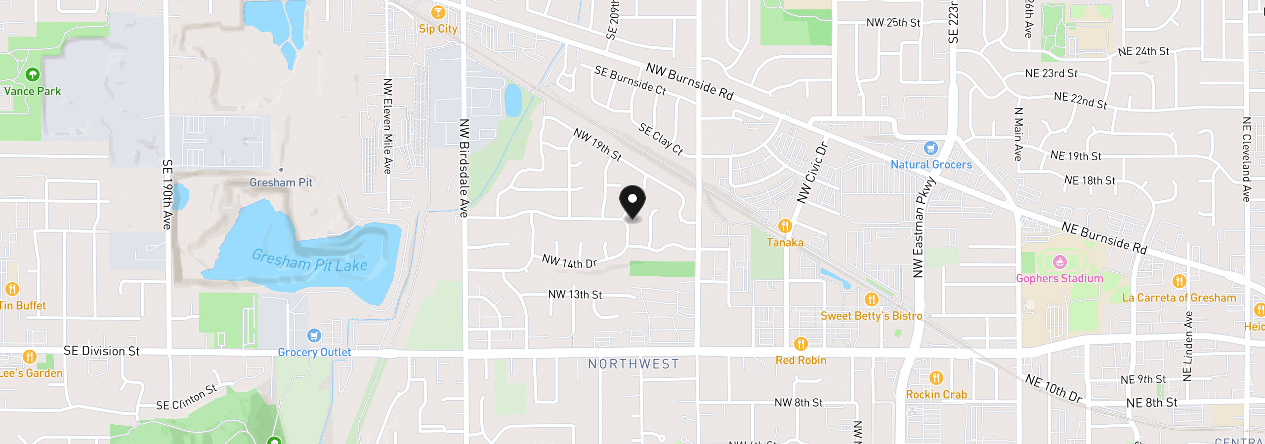 Map showing the location of 1600 NW Angeline Ave, Gresham, OR 97030