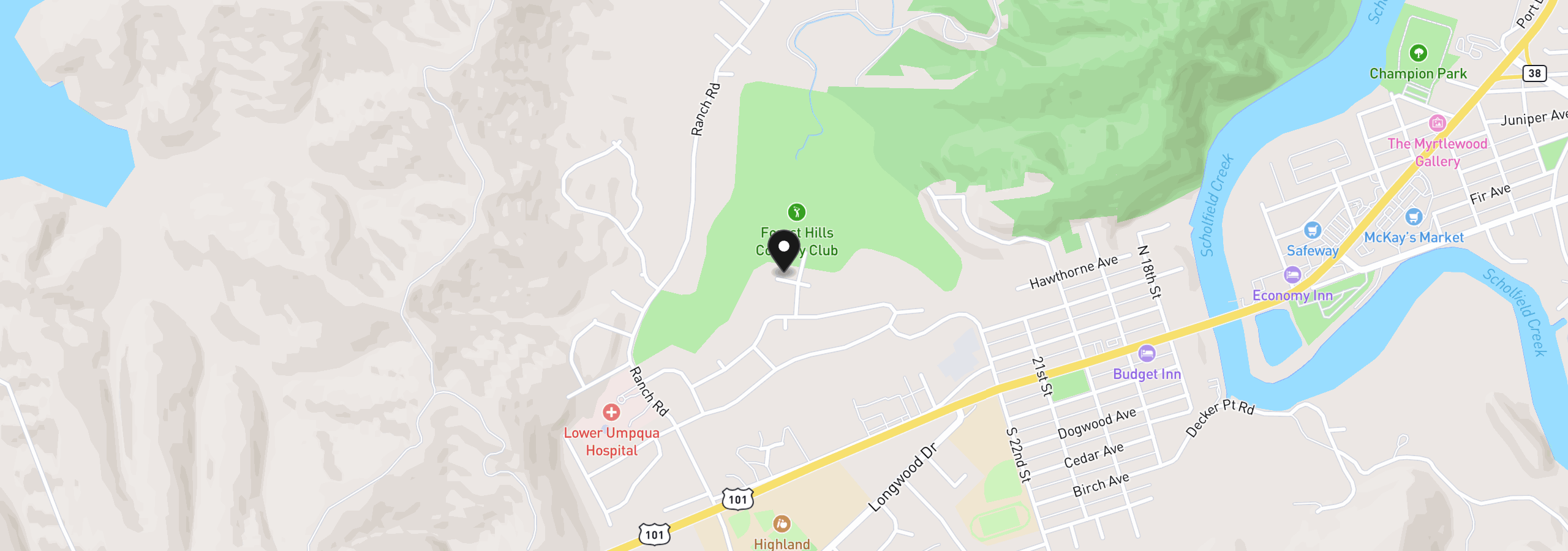 Map showing the location of 2820 Country Club Ct, Reedsport, OR 97467
