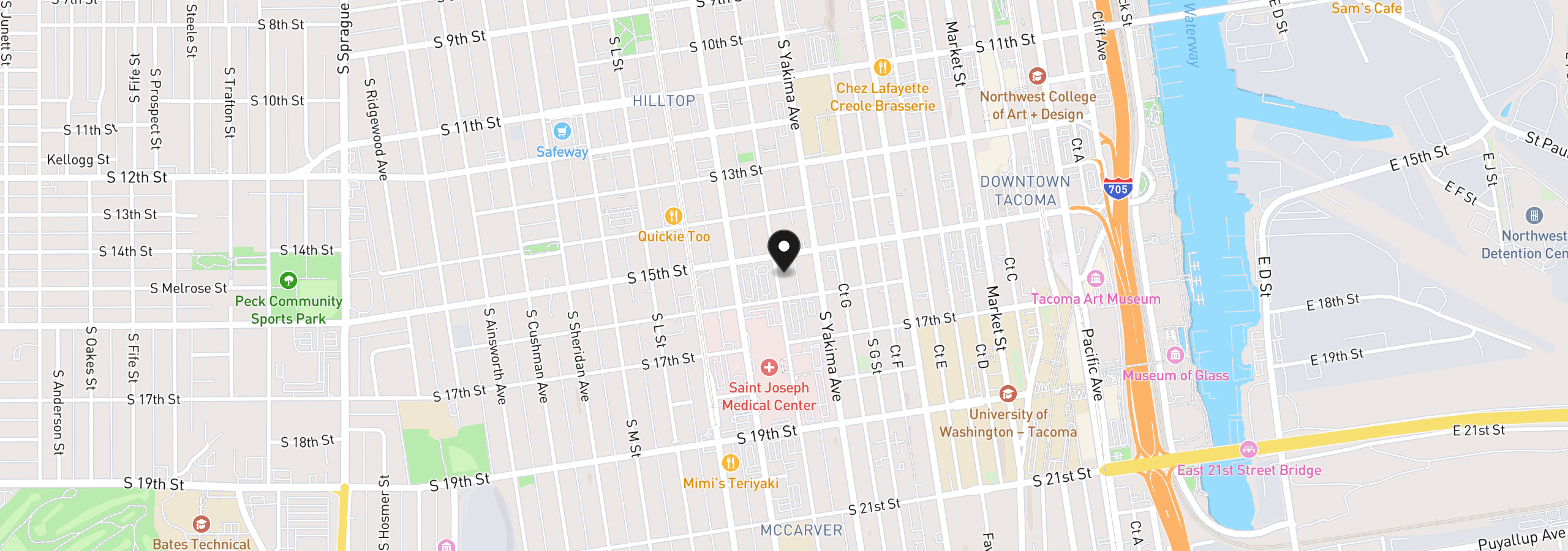 Map showing the location of 1511 S I St, Tacoma, Wa 98405