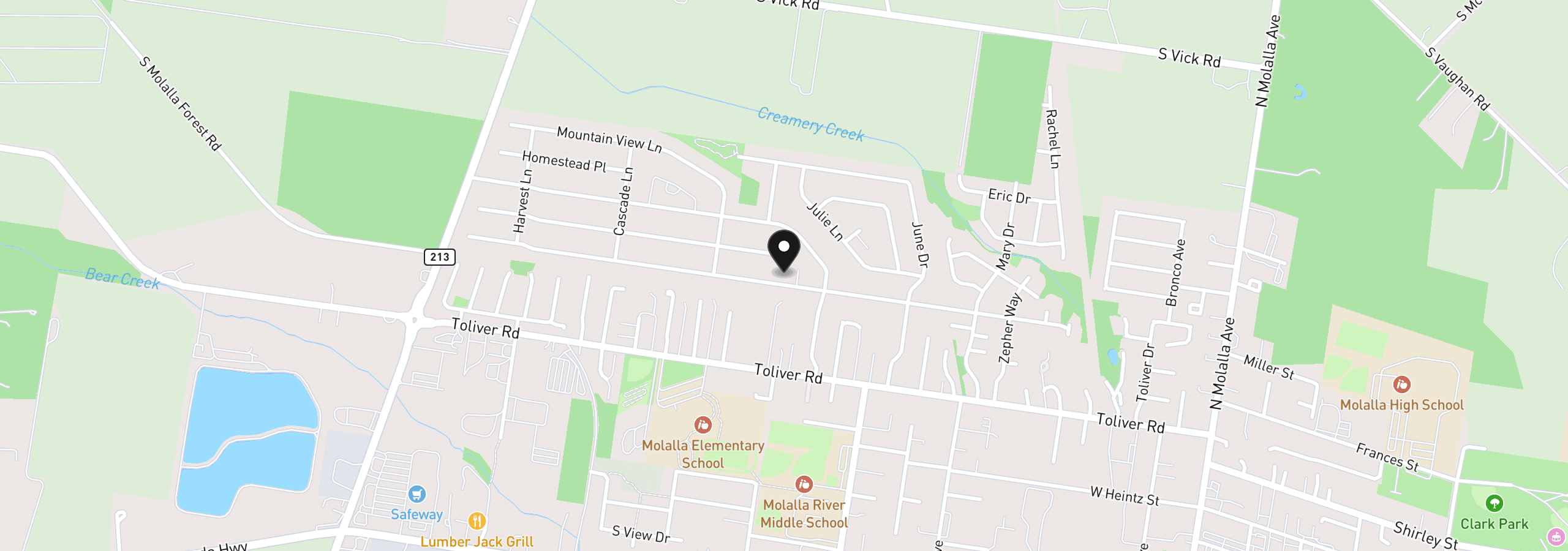 Map showing the location of 849 Meadowlawn Pl, Molalla, OR 97038