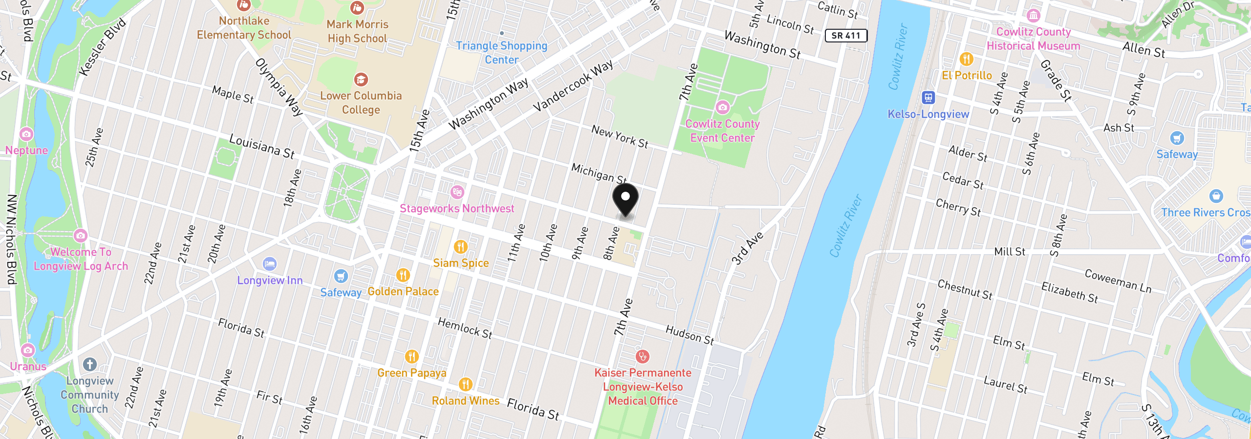 Map showing the location of 1504 8th Ave, Longview, Wa 98632