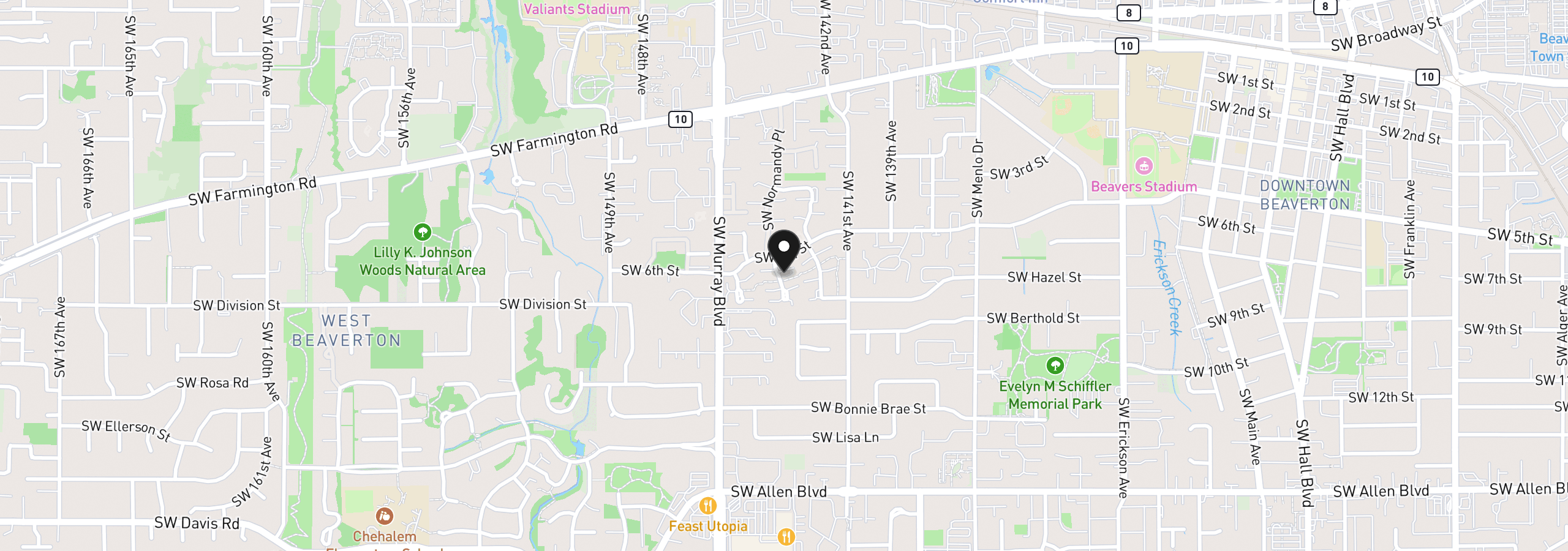 Map showing the location of 5290 SW Colony Ct, Beaverton, OR 97005