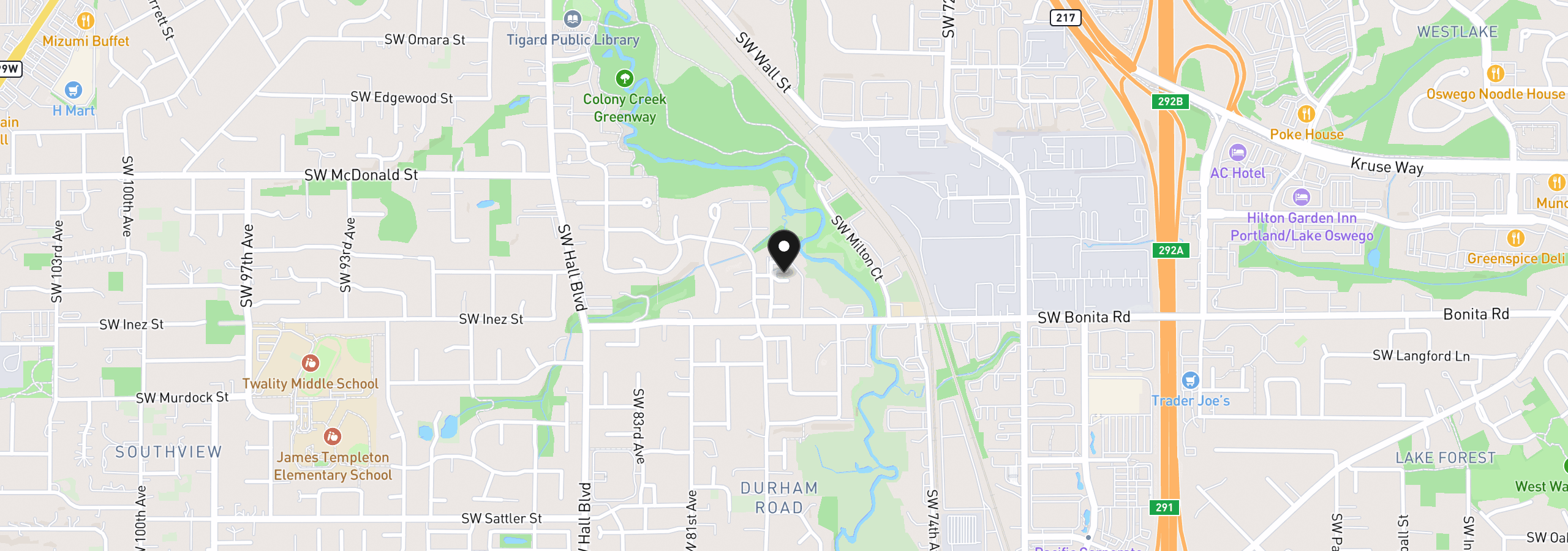 Map showing the location of 7817 SW Brookline Ln, Portland, OR 97224