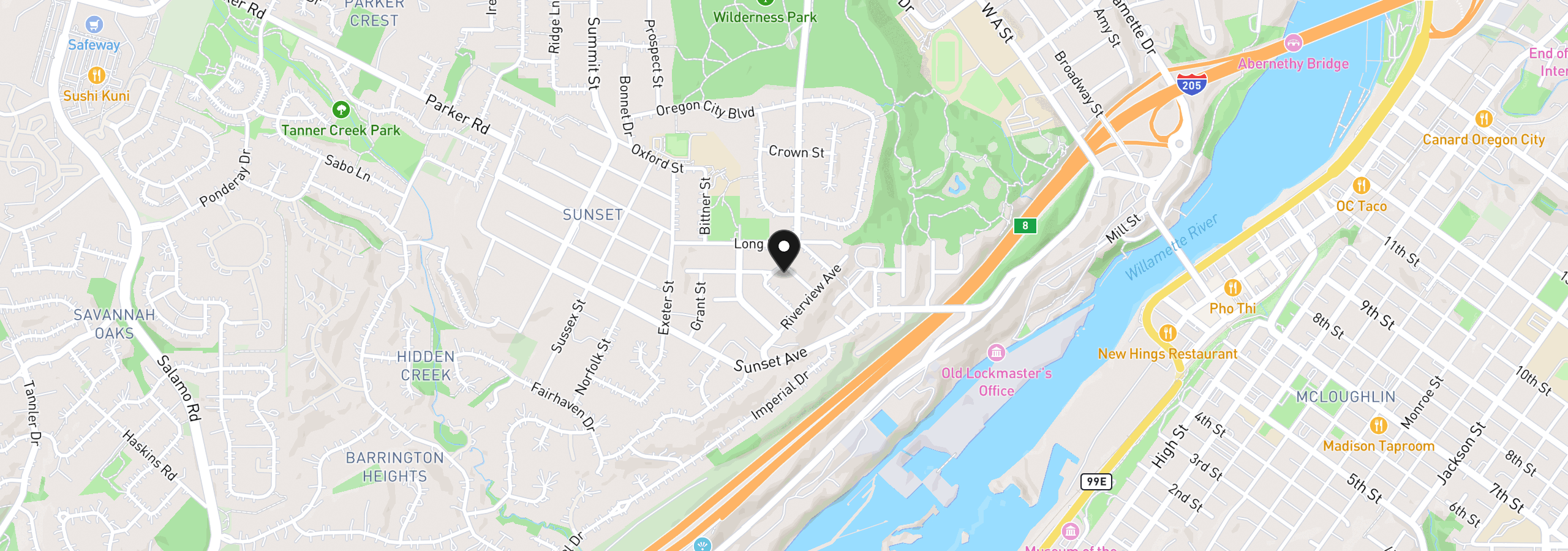 Map showing the location of 2088 Oak St, West Linn, OR 97068