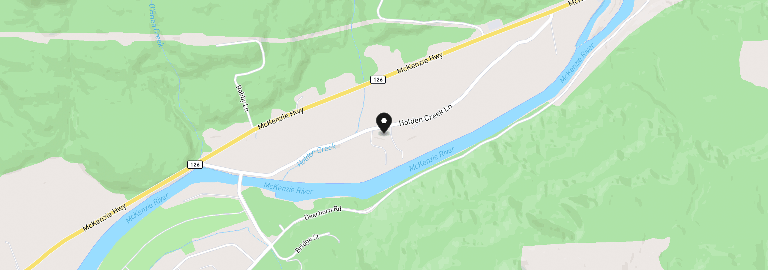 Map showing the location of 42092 Holden Creek Ln, Springfield, OR 97478