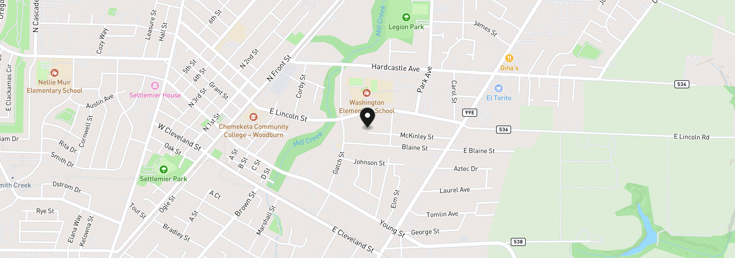 Map showing the location of 845 McKinley St, Woodburn, OR 97071