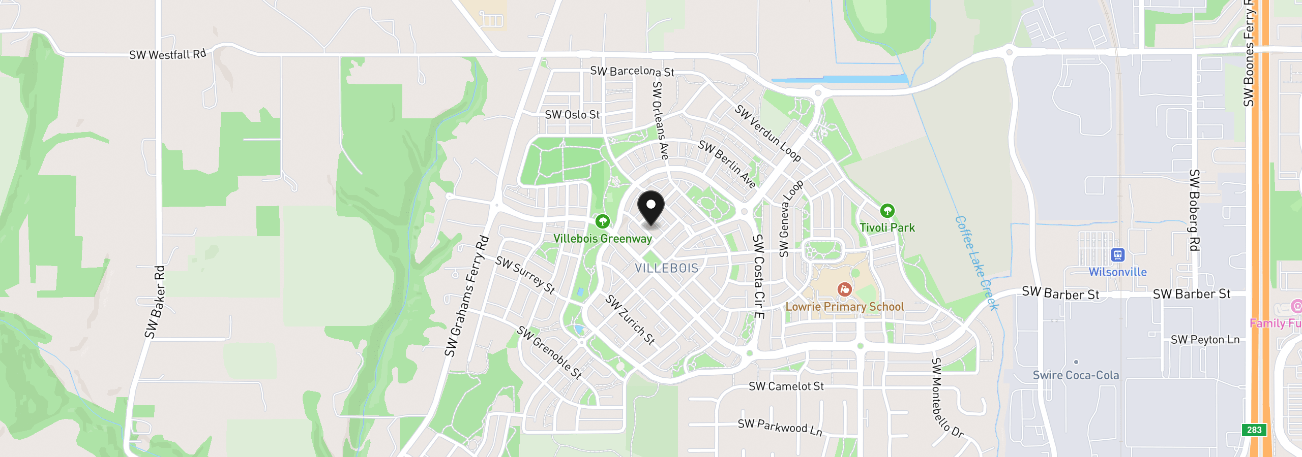Map showing the location of 11715 SW Valencia Ln 209, Wilsonville, OR 97070