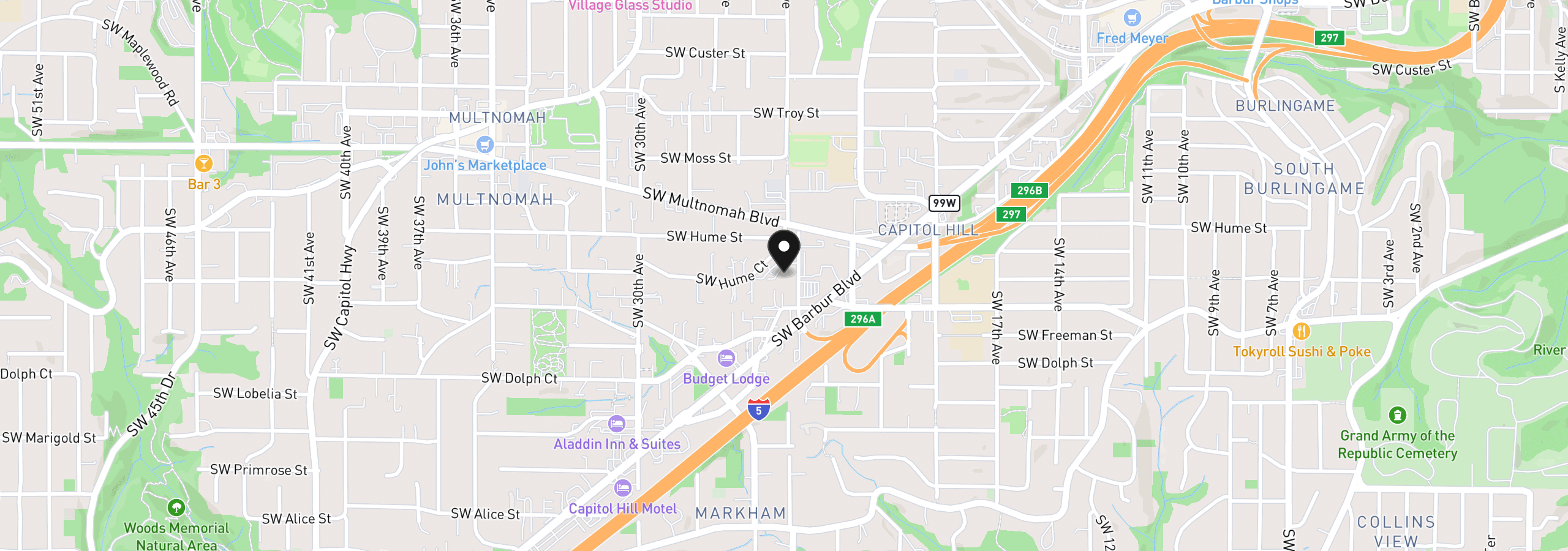 Map showing the location of 8361 SW 24th Ave, Portland, OR 97219