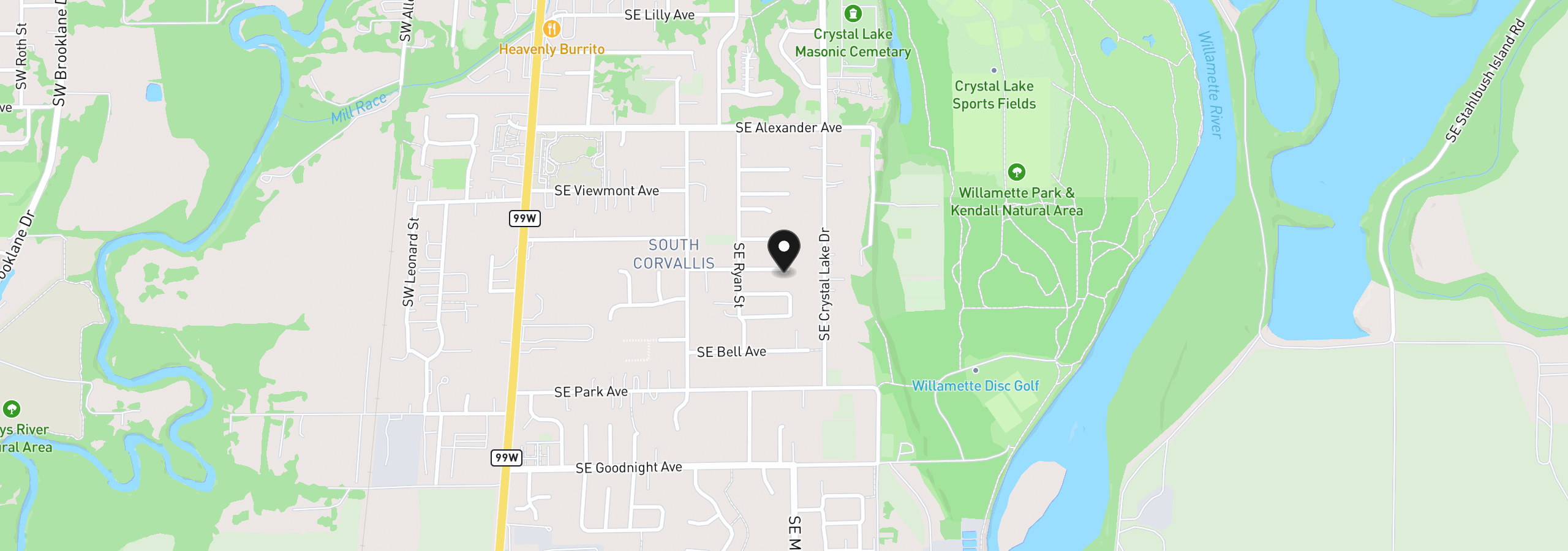 Map showing the location of 1060 SE Marion Ave, Corvallis, OR 97333