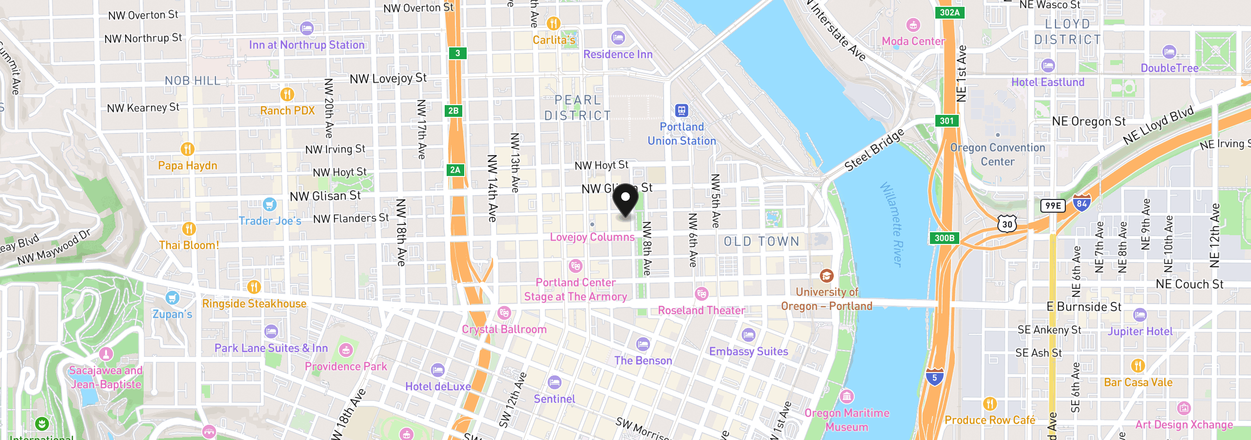 Map showing the location of 327 NW Park Ave #3A, Portland, OR 97209