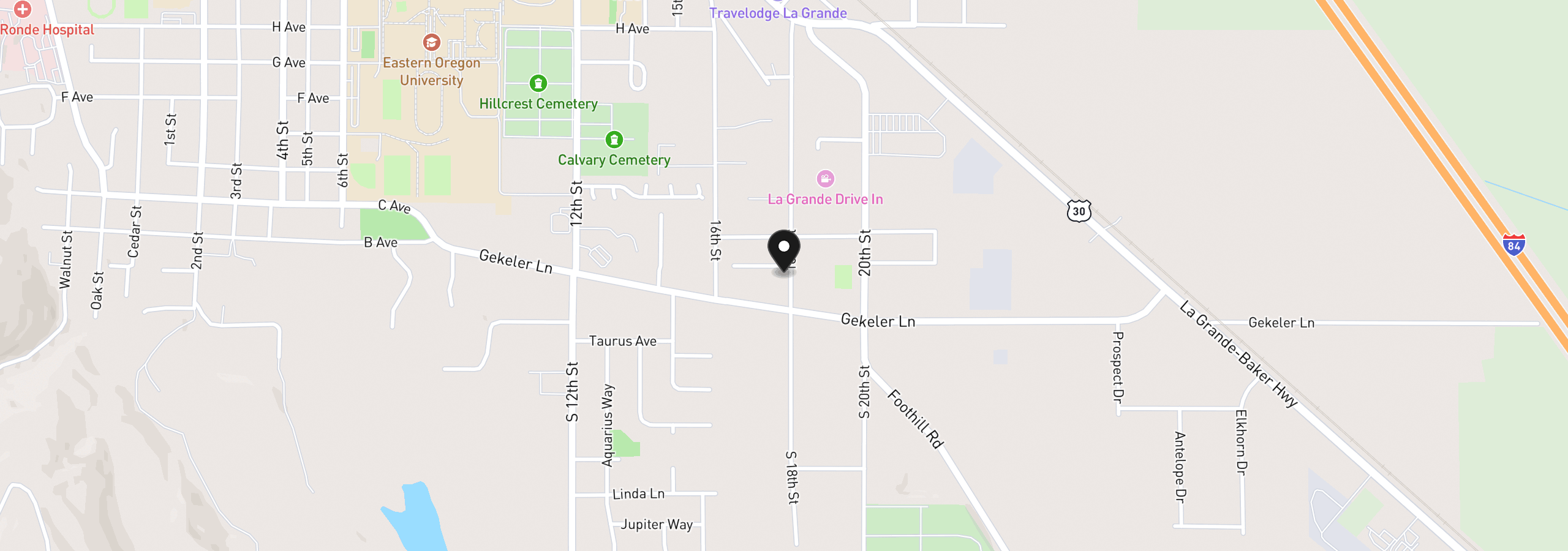 Map showing the location of 114 18th St, La Grande, OR 97850