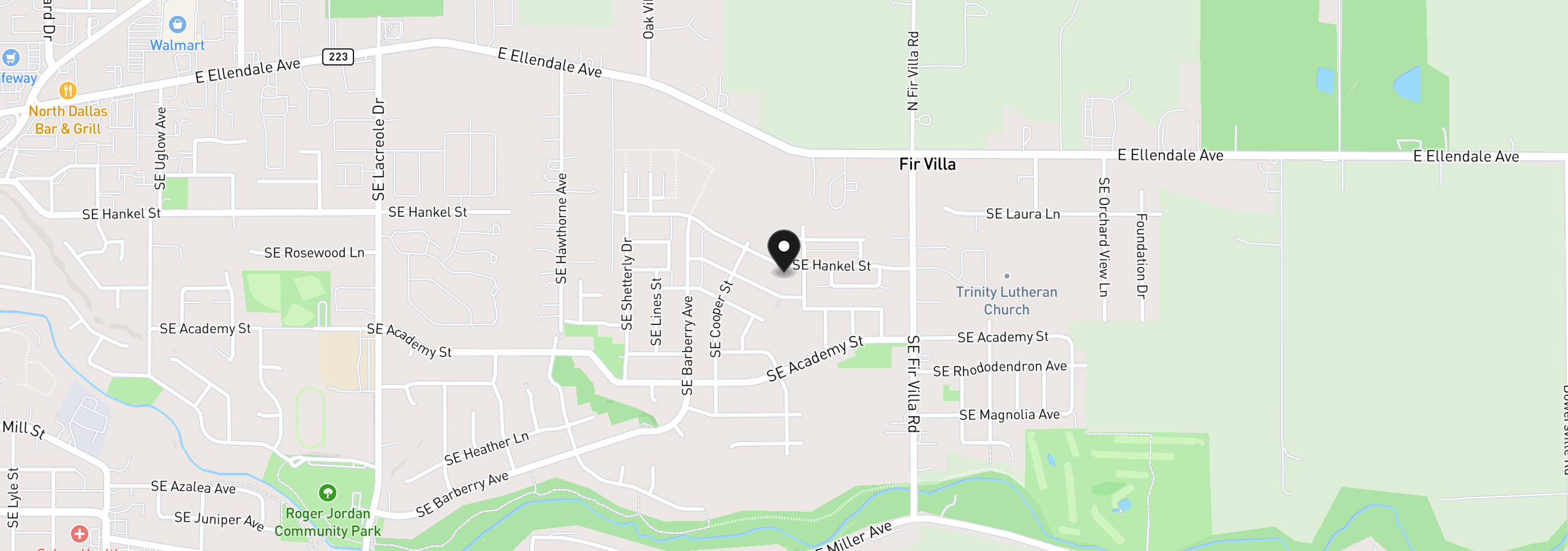 Map showing the location of 1715 SE Hankel St, Dallas, OR 97338