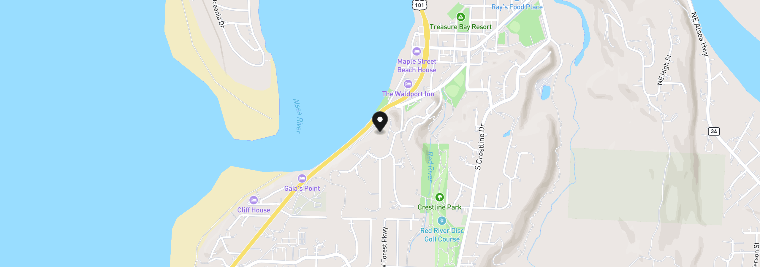 Map showing the location of SW Tl1100 Pacific Coast Hwy, Waldport, OR 97394