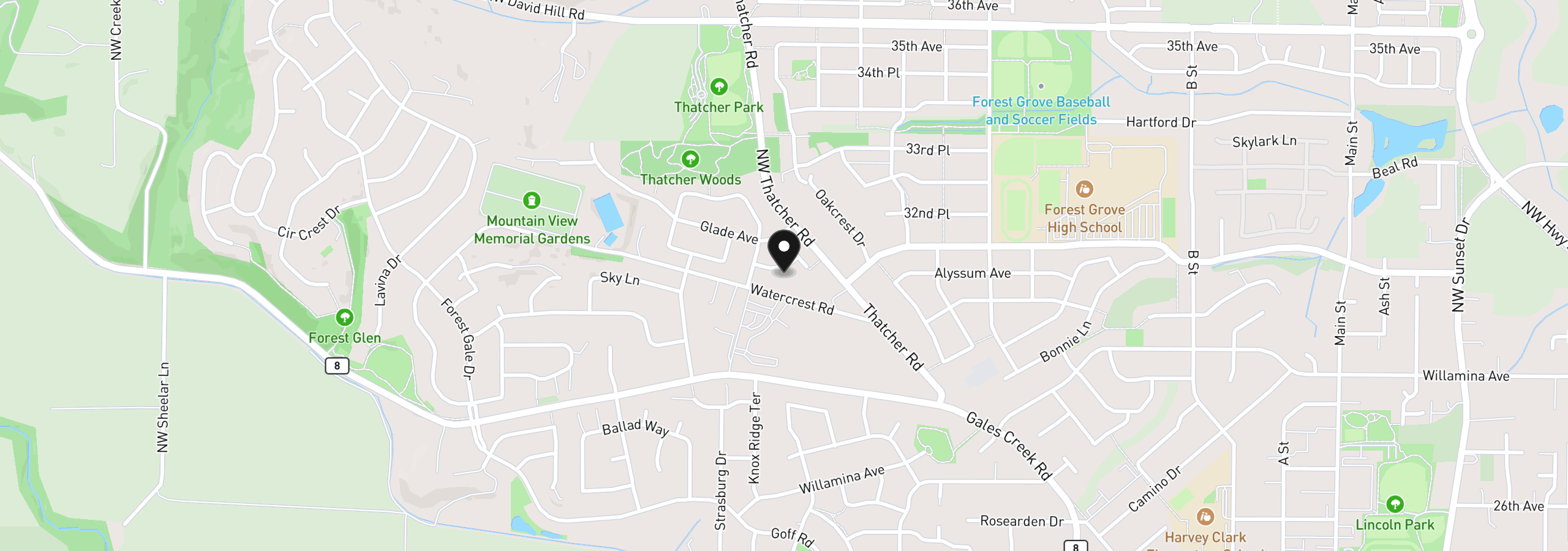 Map showing the location of 904 Rosebud Ct, Forest Grove, OR 97116