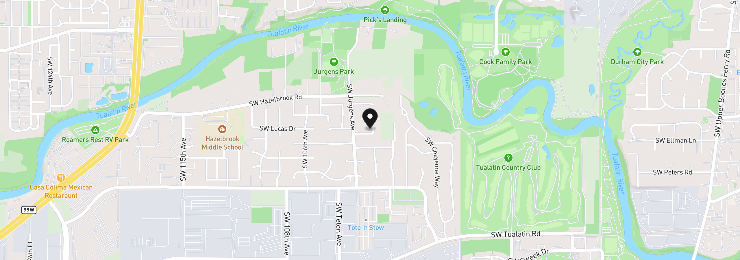 Map showing the location of 10235 SW Fulton Dr, Tualatin, OR 97062