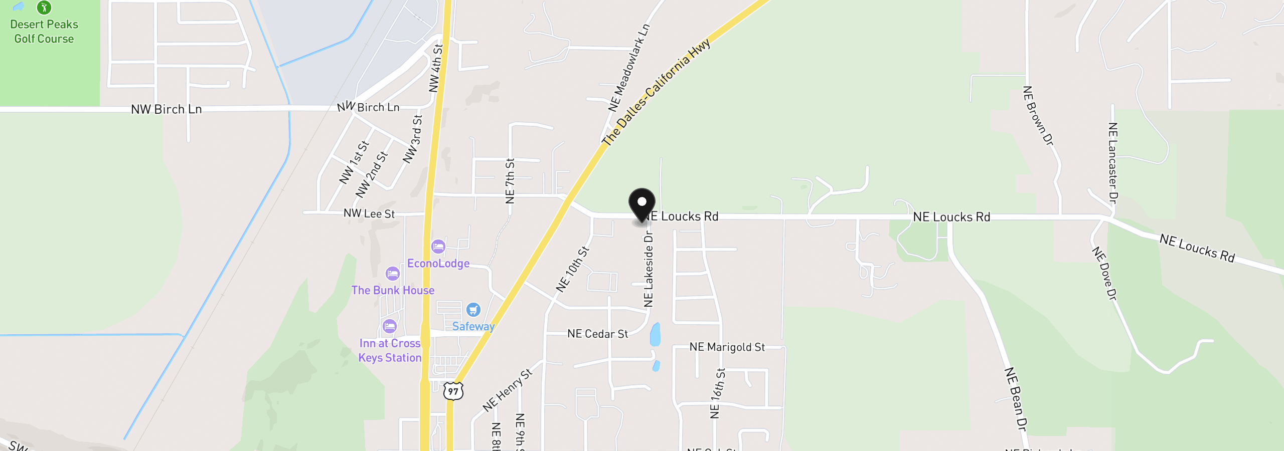 Map showing the location of 786 NE Lakeside Dr, Madras, OR 97741
