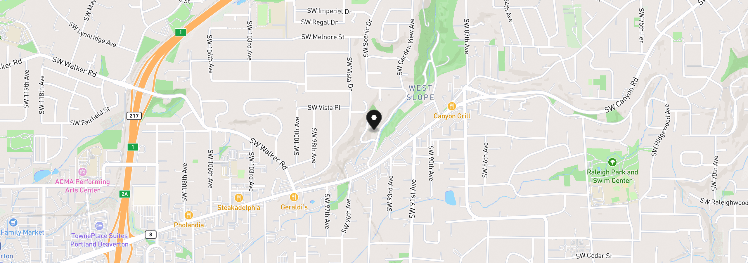 Map showing the location of 3210 SW Malcolm Ct, Portland, OR 97225