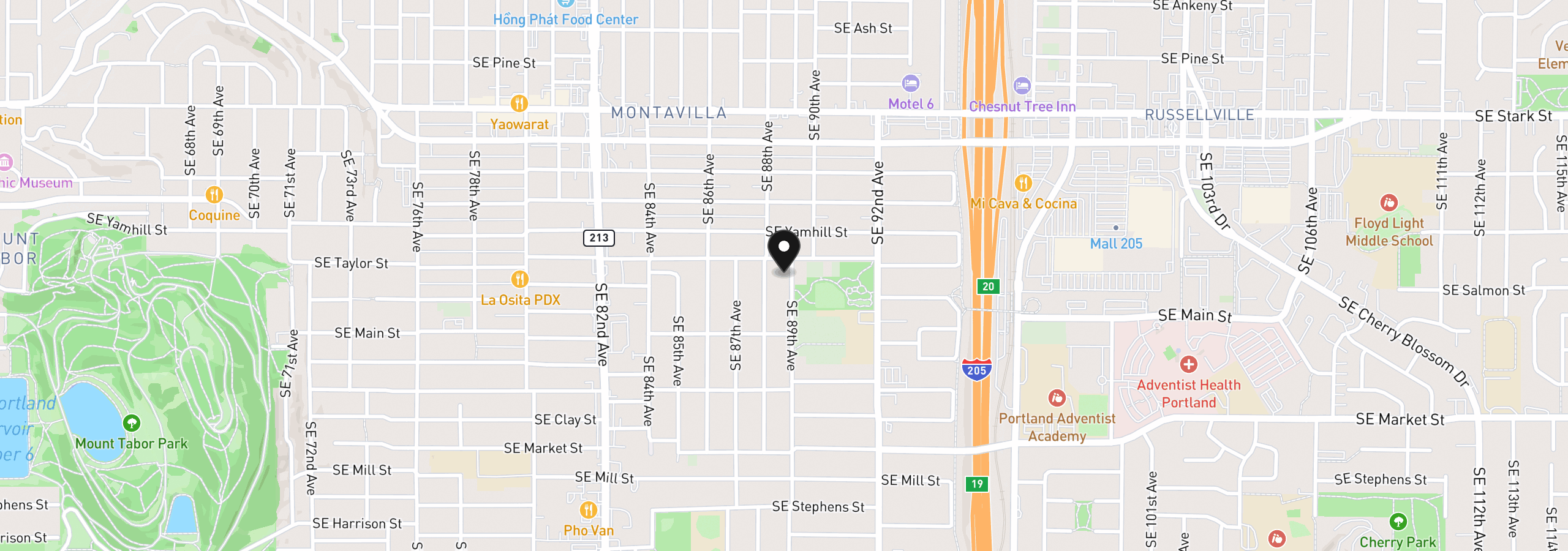 Map showing the location of 1127 SE 89th Ave, Portland, OR 97216