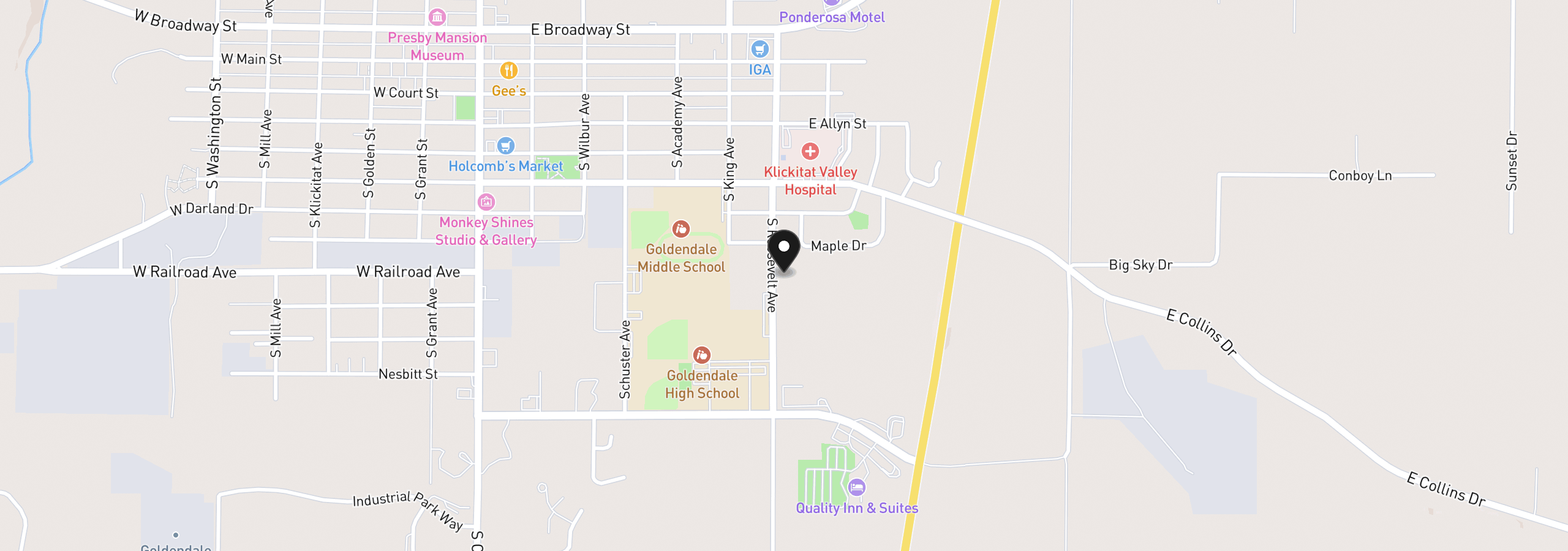 Map showing the location of 808 S Roosevelt St, Goldendale, Wa 98620