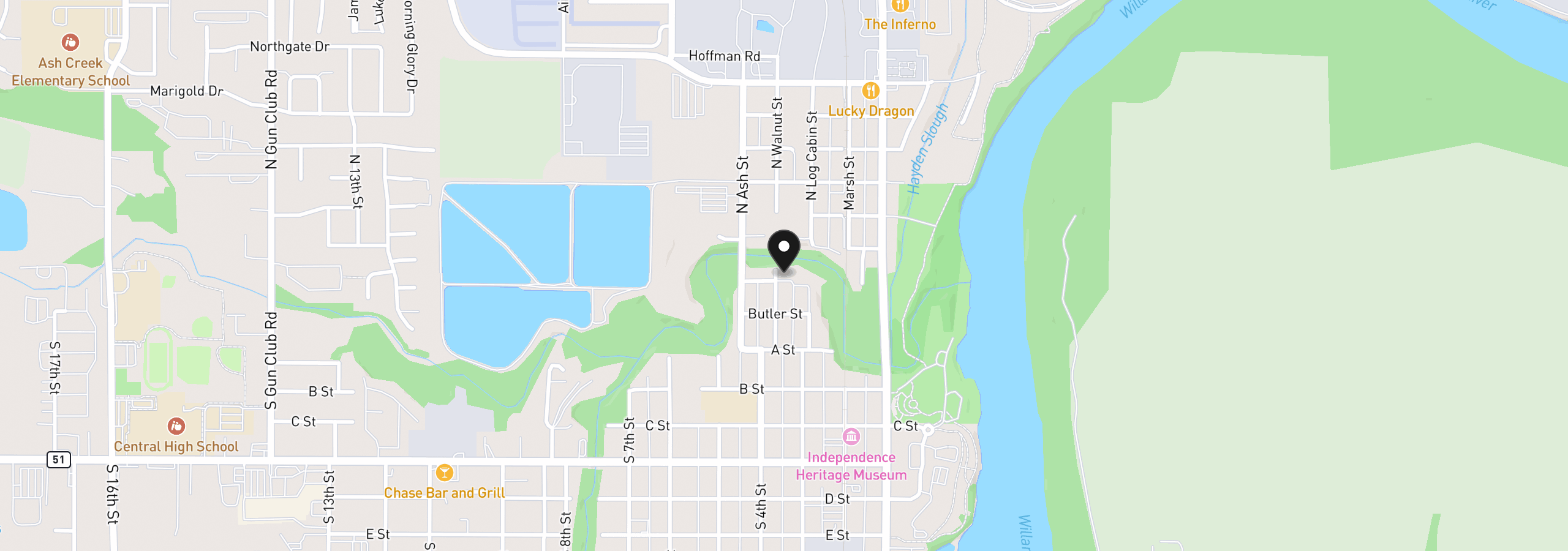 Map showing the location of 221 Walnut St, Independence, OR 97351