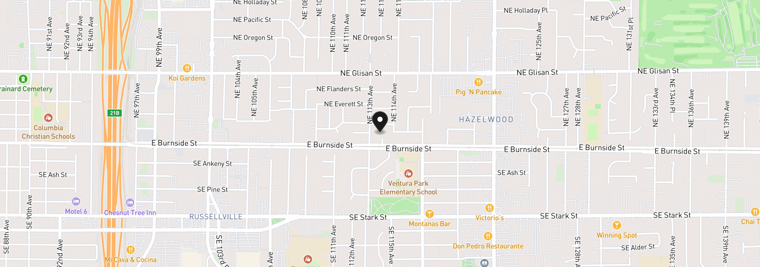 Map showing the location of 39 NE 113th Pl, Portland, OR 97220