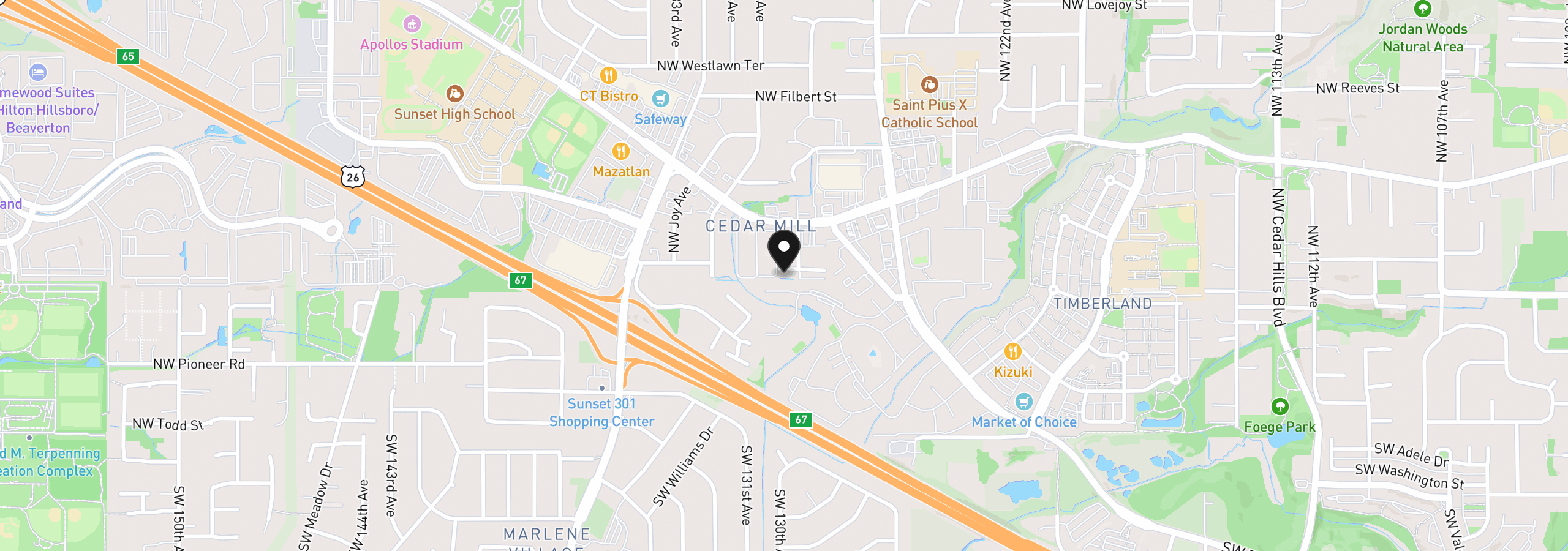 Map showing the location of 12960 NW Clement Ln, Portland, OR 97229