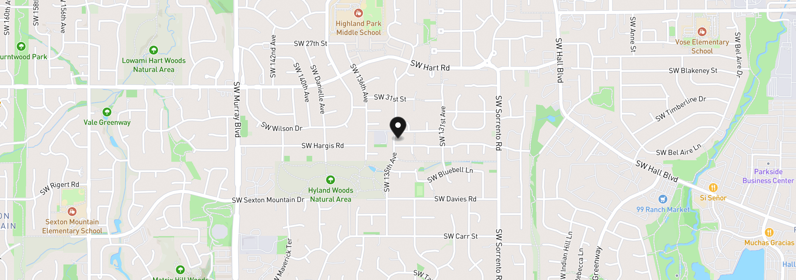 Map showing the location of 7860 SW 135th Ave, Beaverton, OR 97008