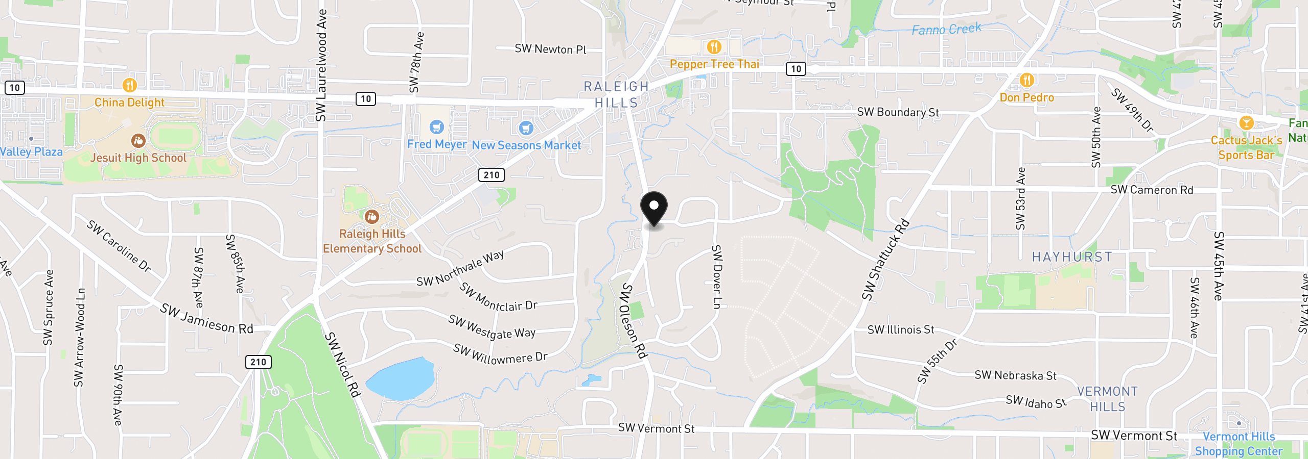 Map showing the location of 6820 SW Dover St, Portland, OR 97225