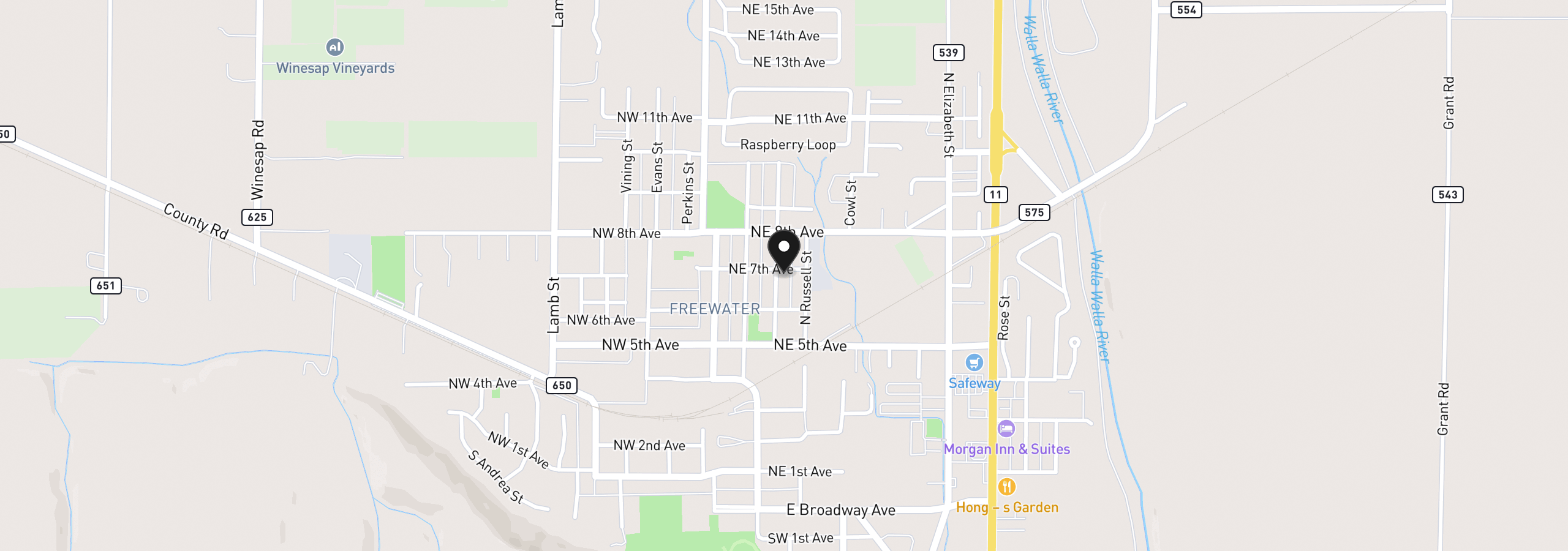 Map showing the location of 208 NE 7th Ave, Milton-Freewater, OR 97862