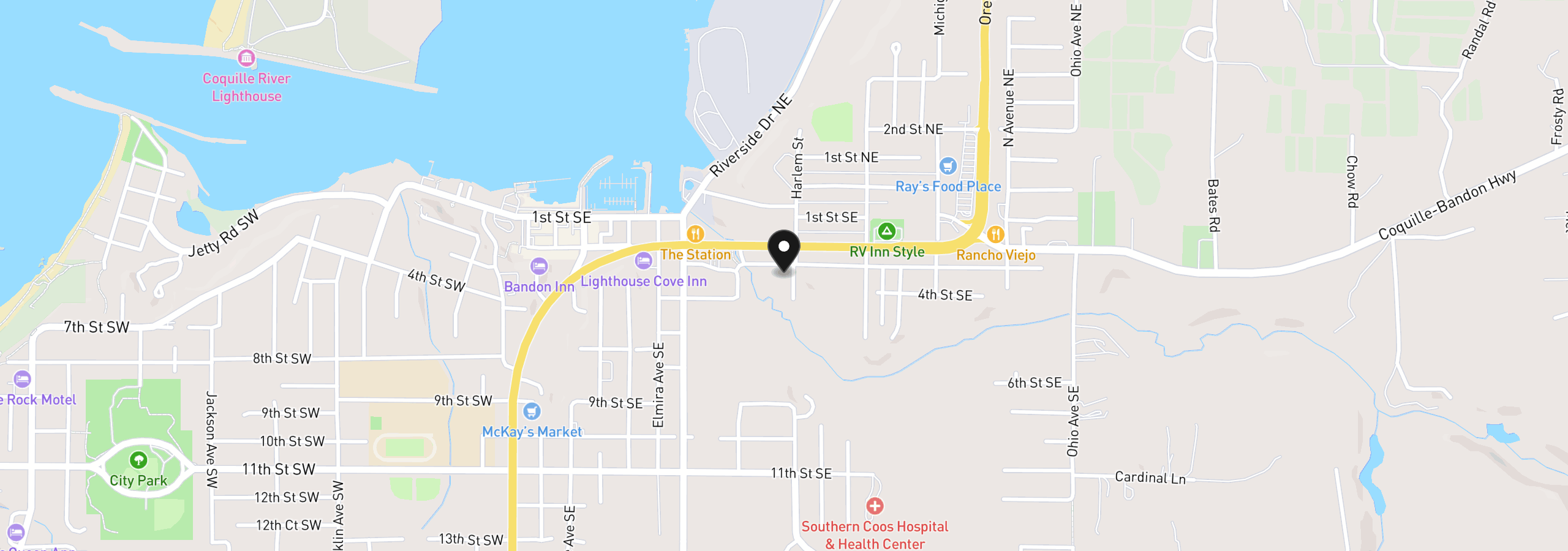 Map showing the location of 770 3rd St SE, Bandon, OR 97411