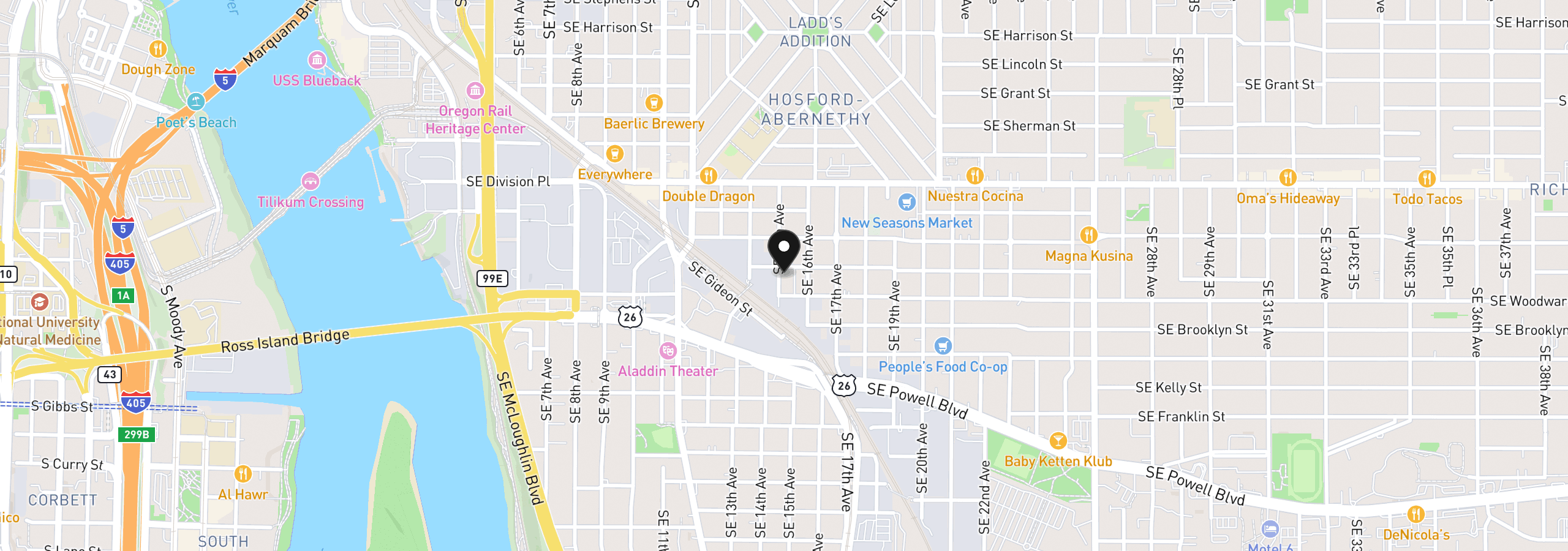 Map showing the location of 2813 SE 16th Ave, Portland, OR 97202