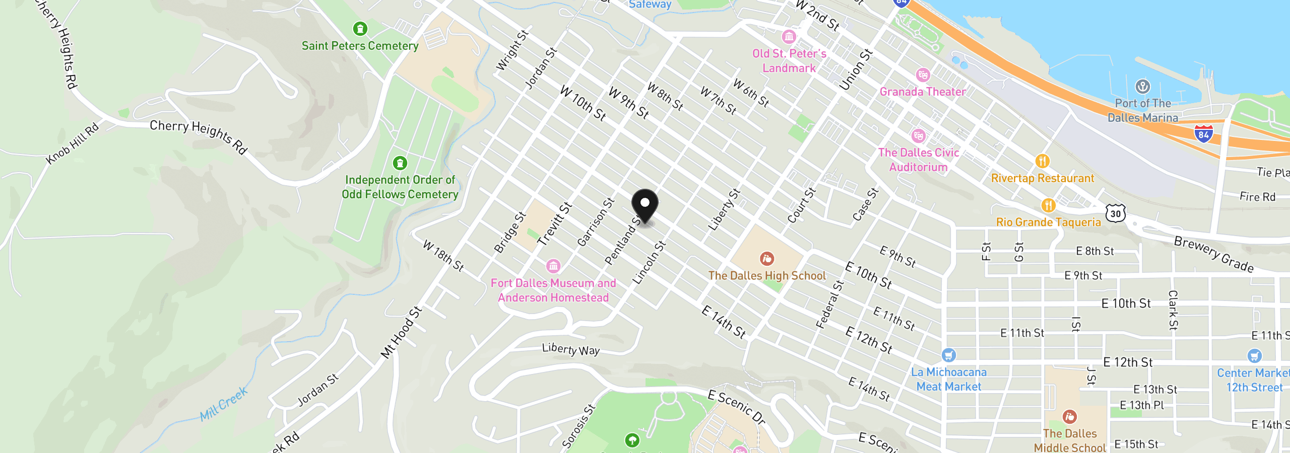 Map showing the location of 319 W 13th St, The Dalles, OR 97058