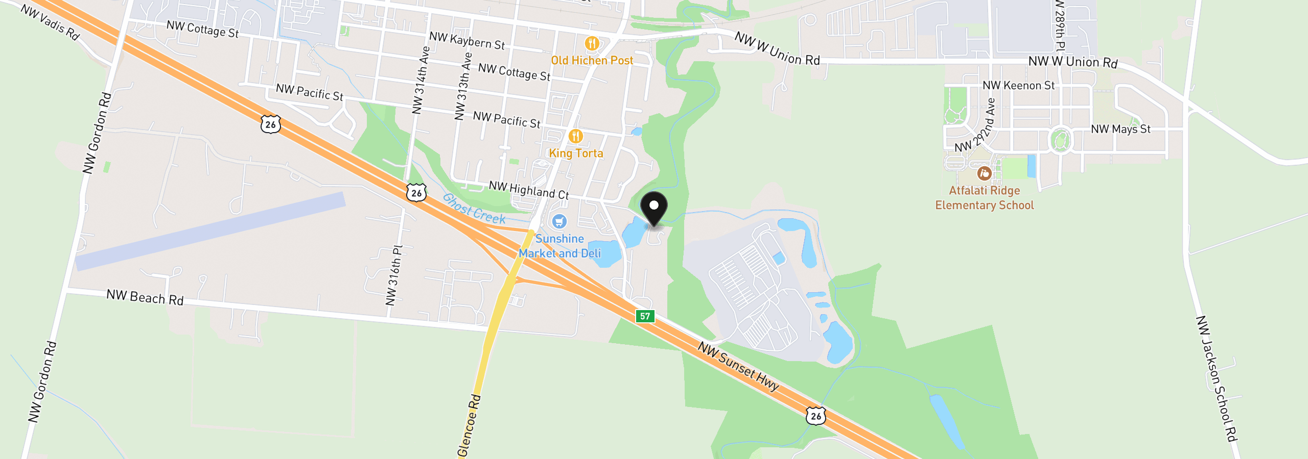 Map showing the location of 9928 NW 307th Ave, North Plains, OR 97133