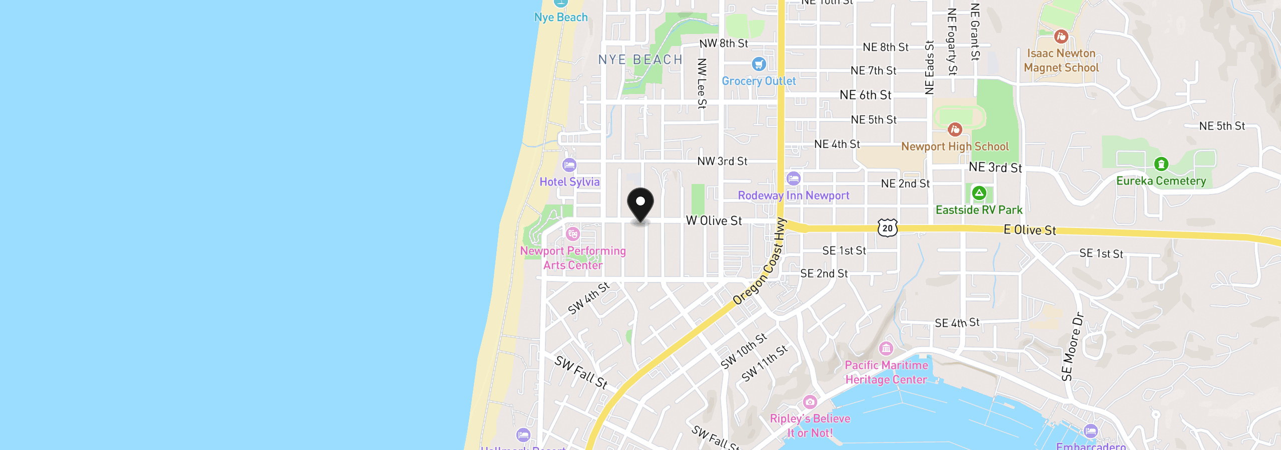 Map showing the location of 561 W Olive St, Newport, OR 97365