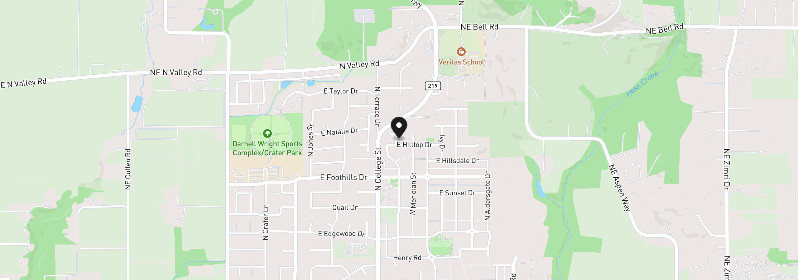 Map showing the location of 801 E Hilltop Dr, Newberg, OR 97132