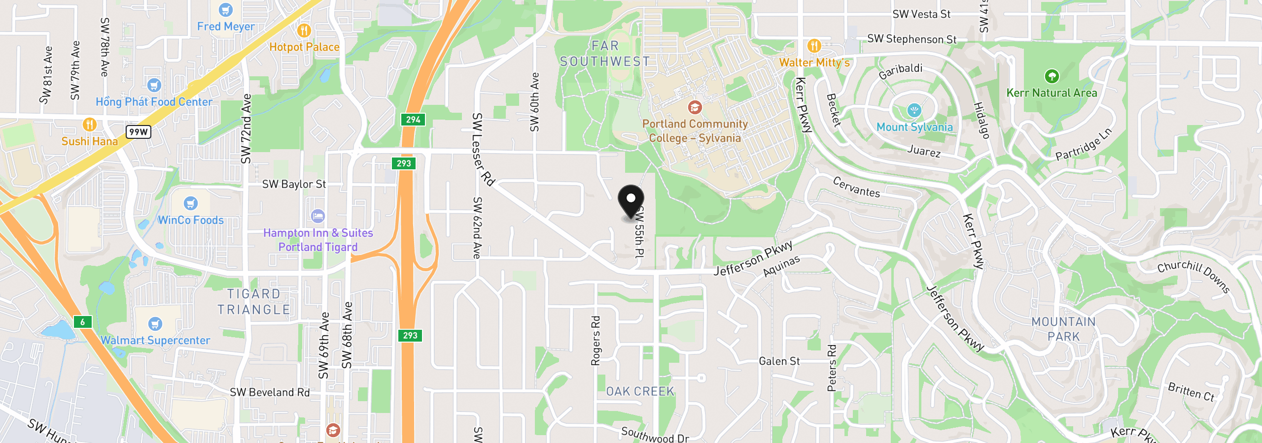 Map showing the location of 12533 SW 55th Pl, Portland, OR 97219